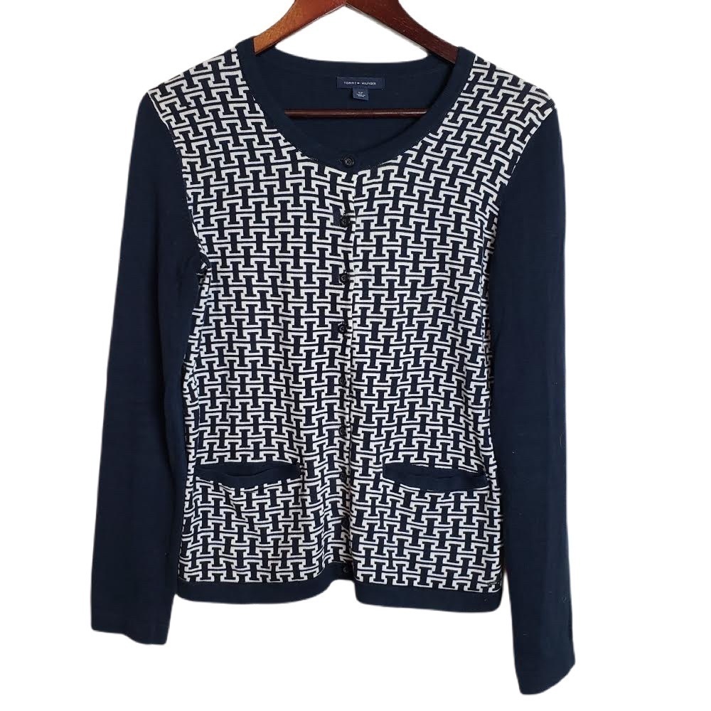 ✅ Tommy Hilfiger Navy White Button front sweater S